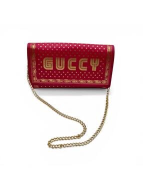 Gucci Pink Gold Print Chain Wallet Crossbody Clutch
